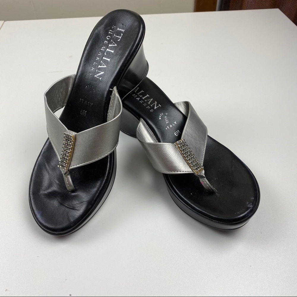 Italian Shoe Makers with Faux Rhinestones Sz 6M Sandal Wedge